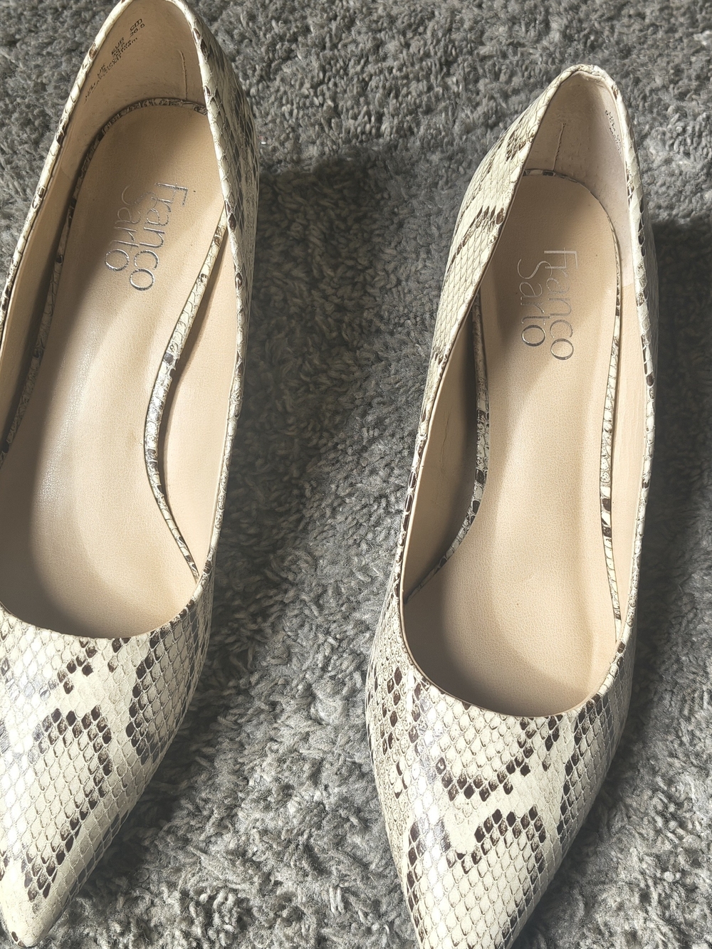 Franco Sarto Women's Cream Snake-Print Pointed Toe Pumps